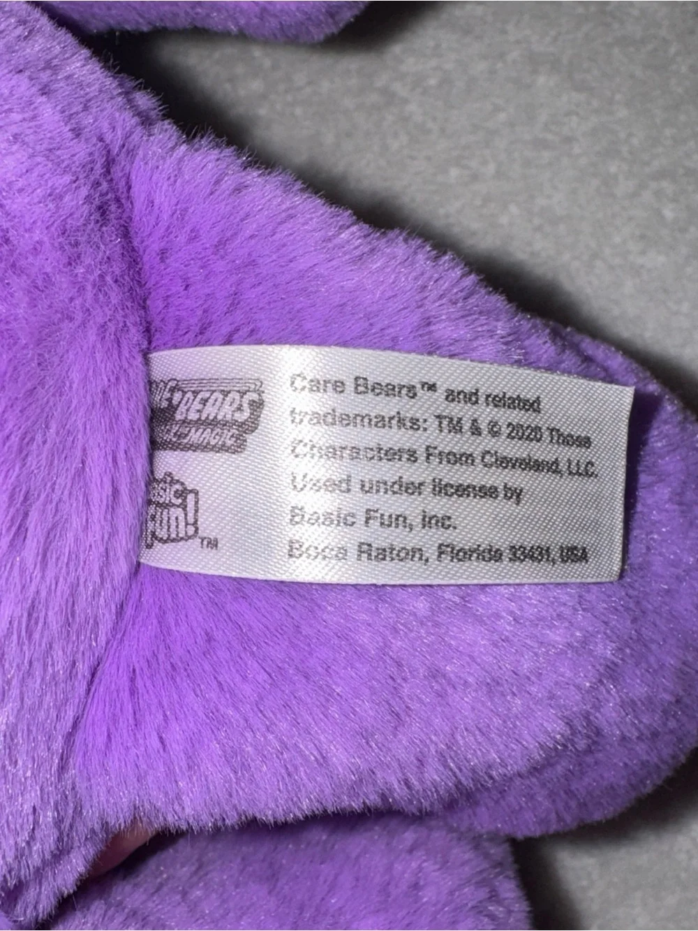 Care Bears Purple Plush with Pink & Blue Heart Lollipop Belly Badge